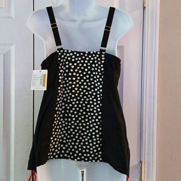 Cyn & Luca Plus Black and White Polka Dot Tankini Top Sz 18 - Picture 4 of 8